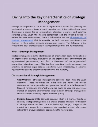 Diving Into the Key Characteristics of Strategic Management