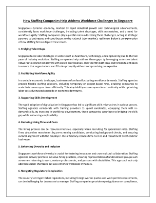 How Staffing Companies Help Address Workforce Challenges in Singapore