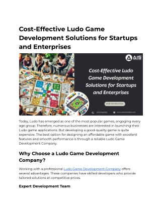Cost-Effective Ludo Game Development Solutions for Startups and Enterprises
