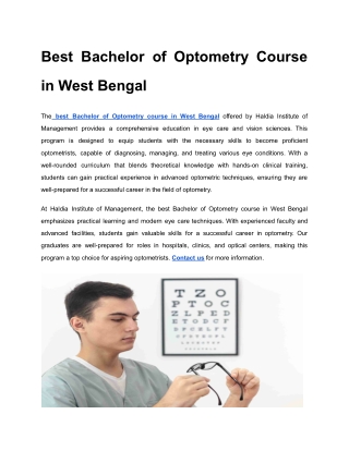 best bachelor of optometry course