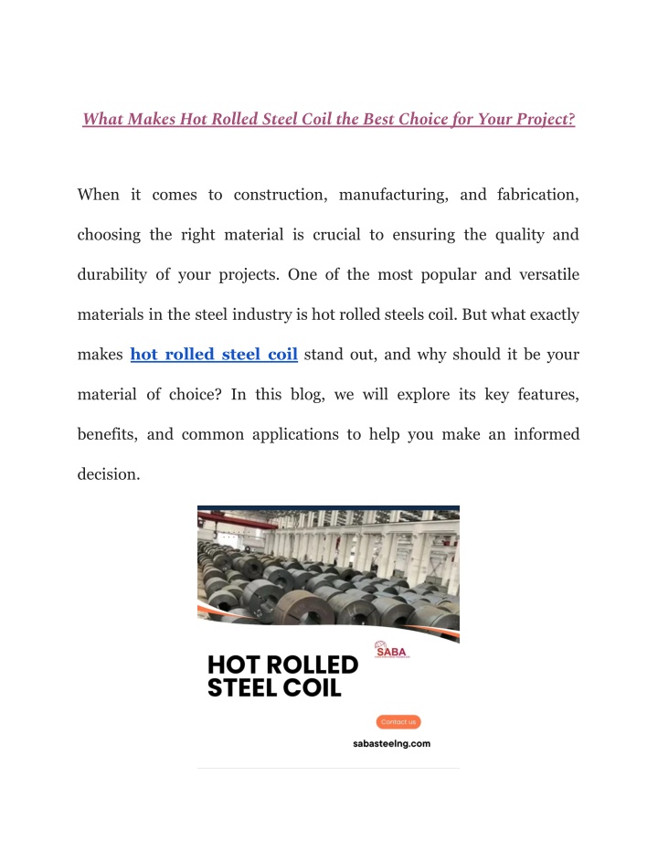 what makes hot rolled steel coil the best choice