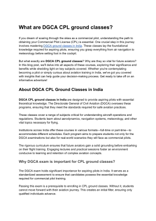 What are DGCA CPL ground classes?