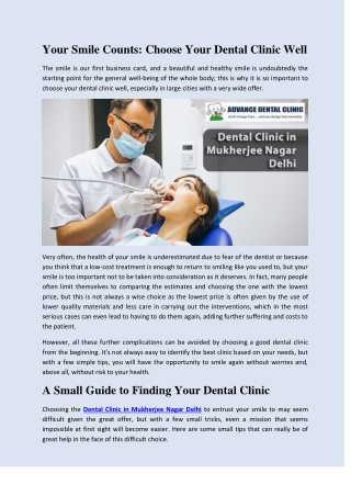 Dental Clinic in Mukherjee Nagar Delhi