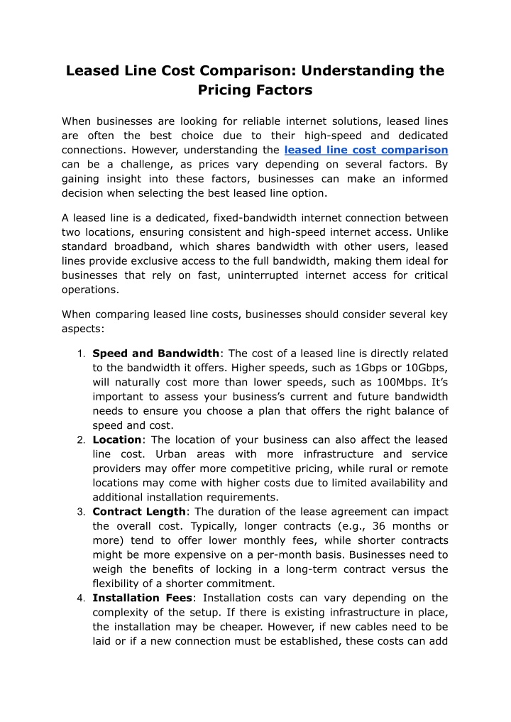 leased line cost comparison understanding