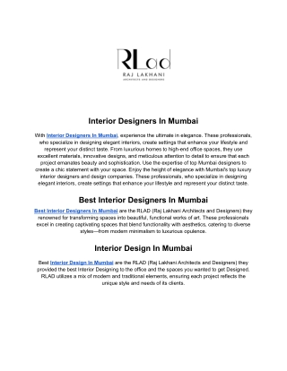 Interior Designers In Mumbai