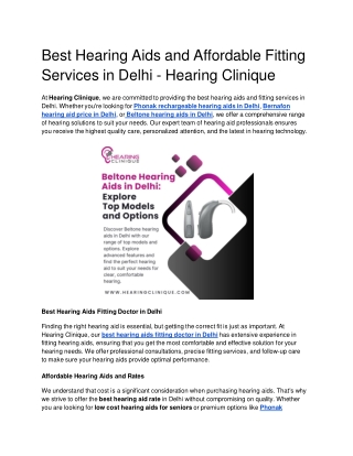 Best Hearing Aids and Affordable Fitting Services in Delhi - Hearing Clinique