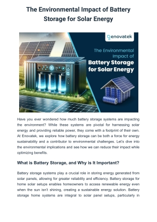 The Environmental Impact of Battery Storage for Solar Energy