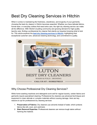 Best Dry Cleaning Services in Hitchin