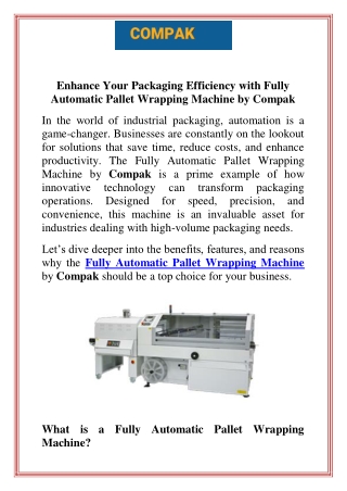 Enhance Your Packaging Efficiency with Fully Automatic Pallet Wrapping Machine by Compak