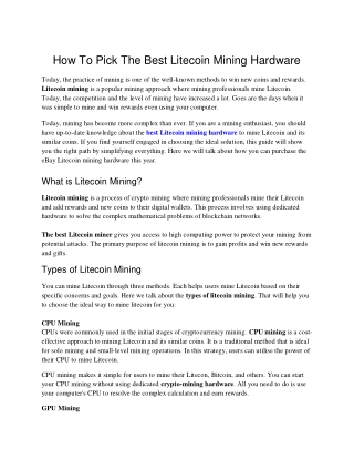 How To Pick The Best Litecoin Mining Hardware