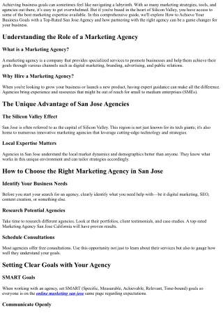 How to Achieve Your Business Goals with a Top-Rated San Jose Agency
