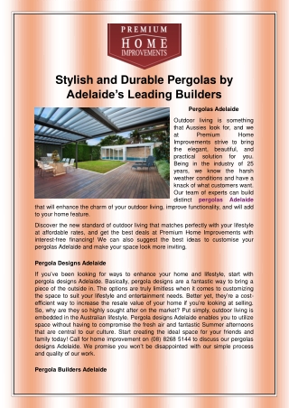 Stylish and Durable Pergolas by Adelaide’s Leading Builders