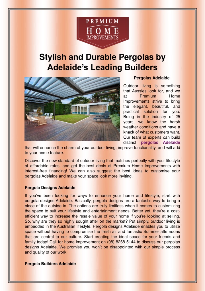 stylish and durable pergolas by adelaide