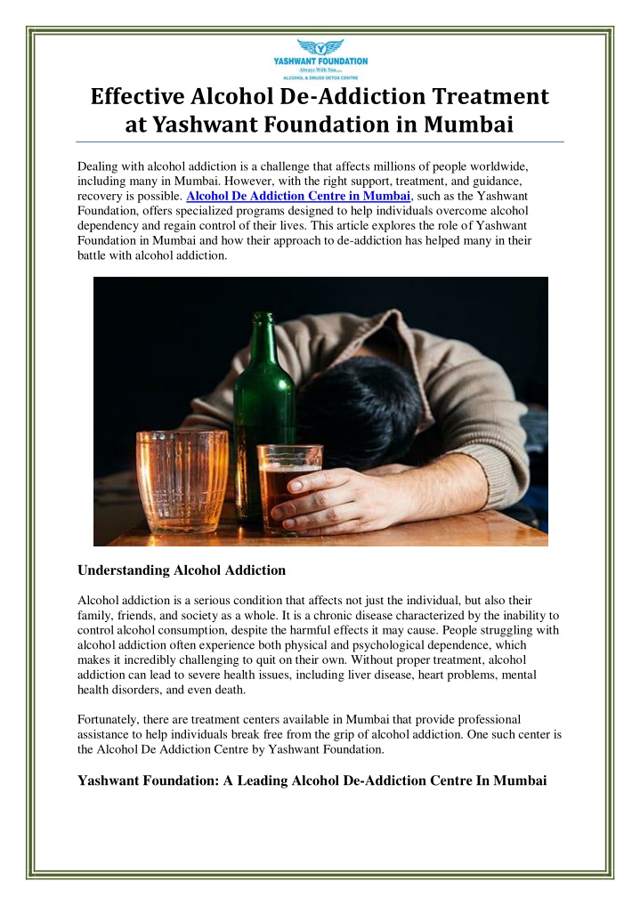 effective alcohol de addiction treatment