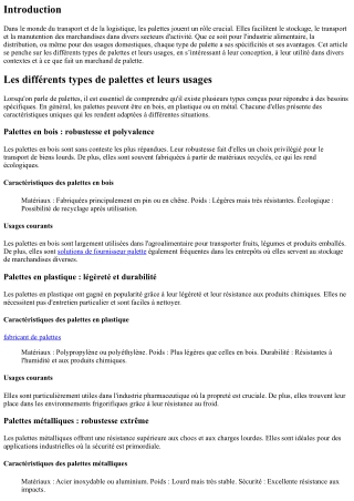 Les différents types de palettes et leurs usages
