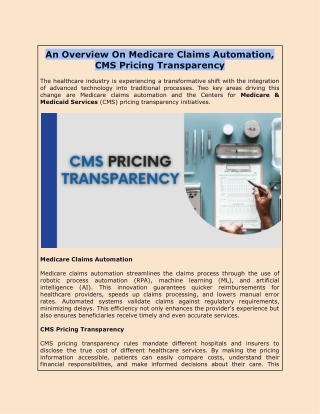 An Overview On Medicare Claims Automation, CMS Pricing Transparency