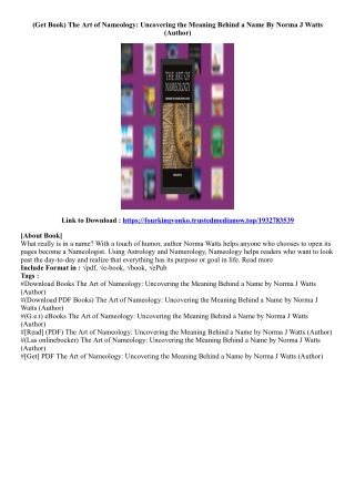 [Best Ebook] The Art of Nameology: Uncovering the Meaning Behind a Name By Norma