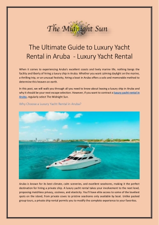 The Ultimate Guide to Luxury Yacht Rental in Aruba - Luxury Yacht Rental