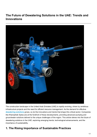 The Future of Dewatering Solutions in the UAE Trends and Innovations