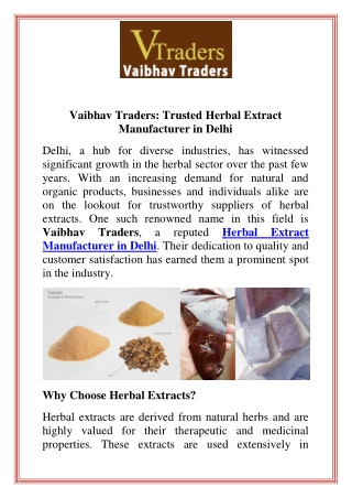 Vaibhav Traders Trusted Herbal Extract Manufacturer in Delhi