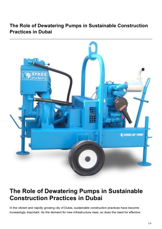The Role of Dewatering Pumps in Sustainable Construction Practices in Dubai