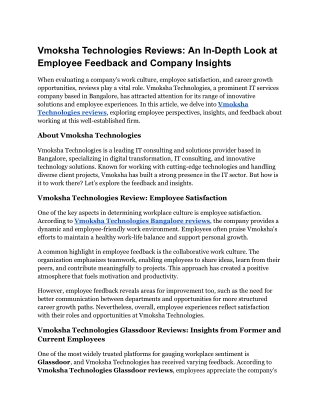 Vmoksha Technologies Reviews_ An In-Depth Look at Employee Feedback and Company Insights