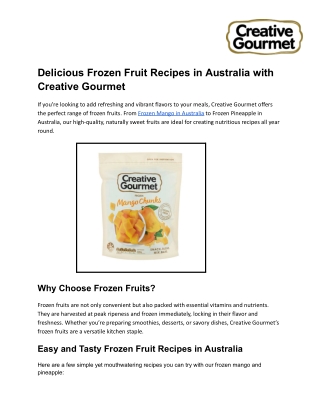 Delicious Frozen Fruit Recipes in Australia with Creative Gourmet