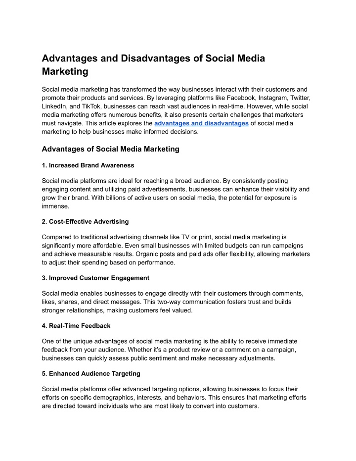 Ppt Advantages And Disadvantages Of Social Media Marketing