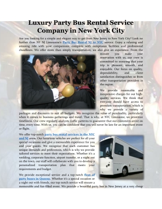 Luxury Party Bus Rental Service Company in New York City