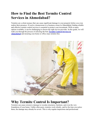 How to Find the Best Termite Control Services in Ahmedabad