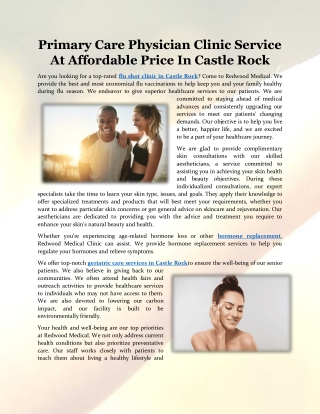 Primary Care Physician Clinic Service At Affordable Price In Castle Rock