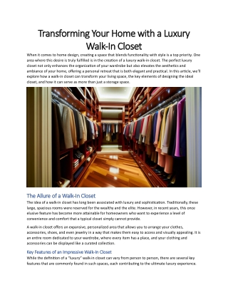 Transforming Your Home with a Luxury Walk-In Closet