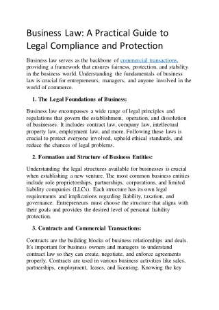 Business Law: A Practical Guide to Legal Compliance and Protection