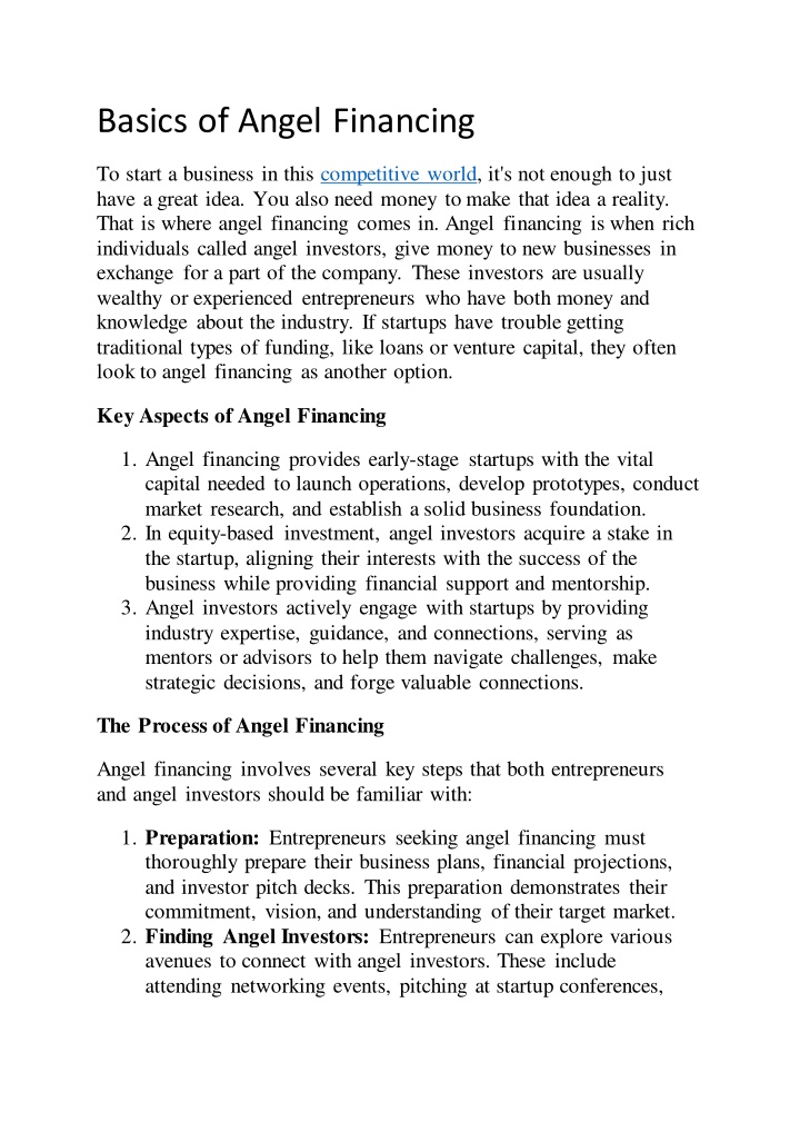 basics of angel financing