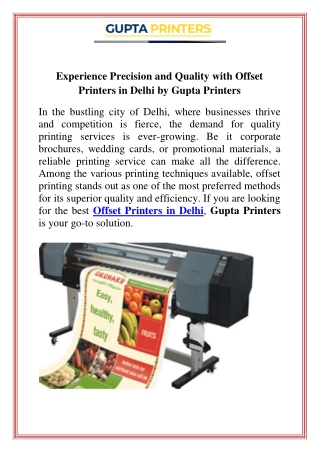 Experience Precision and Quality with Offset Printers in Delhi by Gupta Printers