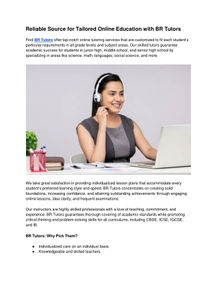 Reliable Source for Tailored Online Education with BR Tutors