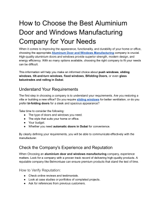 How to Select the Best Aluminium Door and Windows Manufacturing Company for Your Needs