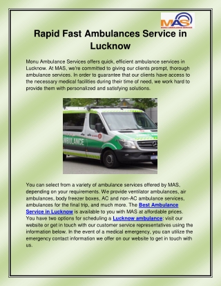 Best Ambulance Service in Lucknow