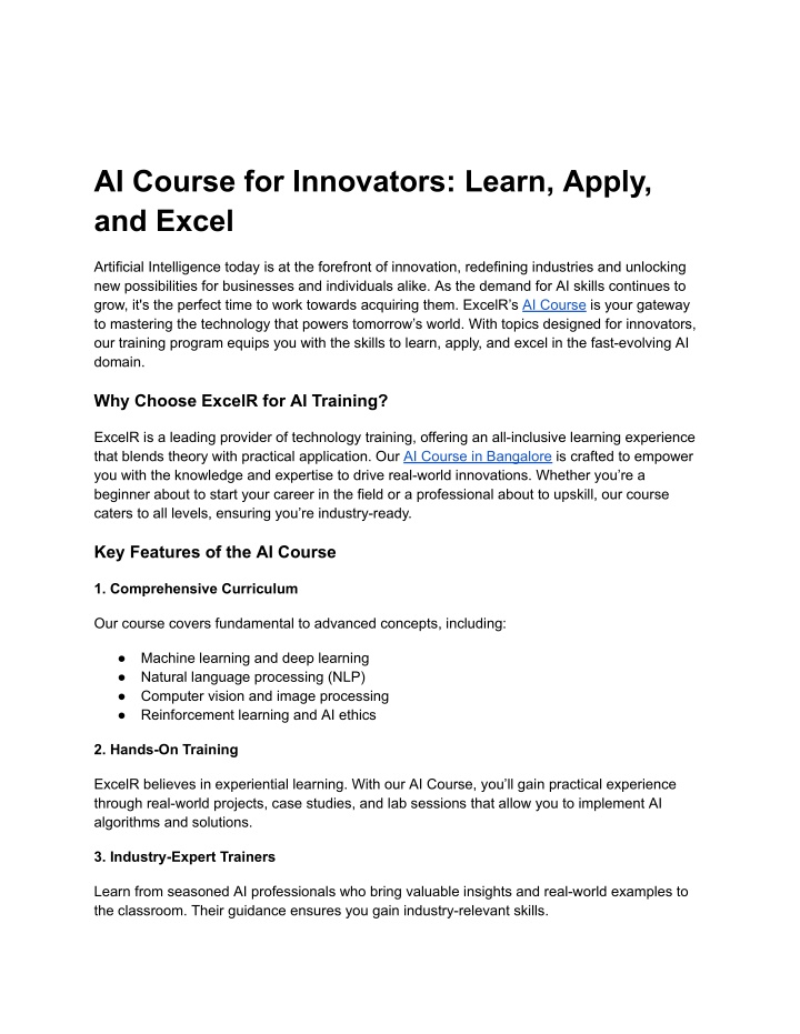 ai course for innovators learn apply and excel