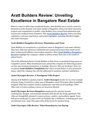 Aratt Builders Review_ Unveiling Excellence in Bangalore Real Estate