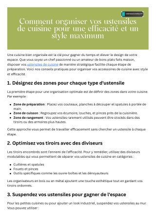 Comment organiser vos ustensiles de cuisine pour une efficacité et un style maximum