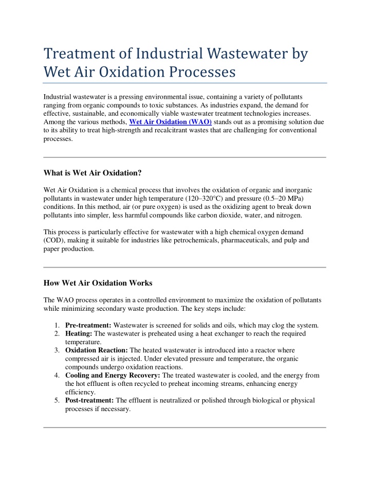 treatment of industrial wastewater