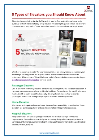 5 Types of Elevators you Should Know About