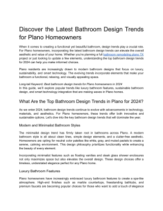 Discover the Latest Bathroom Design Trends for Plano Homeowners