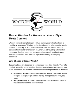 Casual Watches for Women in Lahore_ Style Meets Comfort