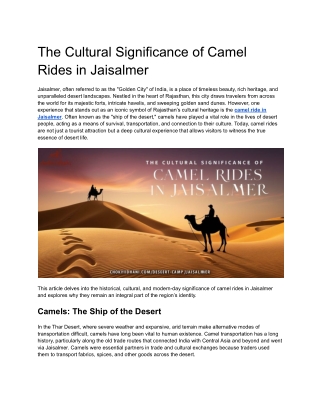 The Cultural Significance of Camel Rides in Jaisalmer