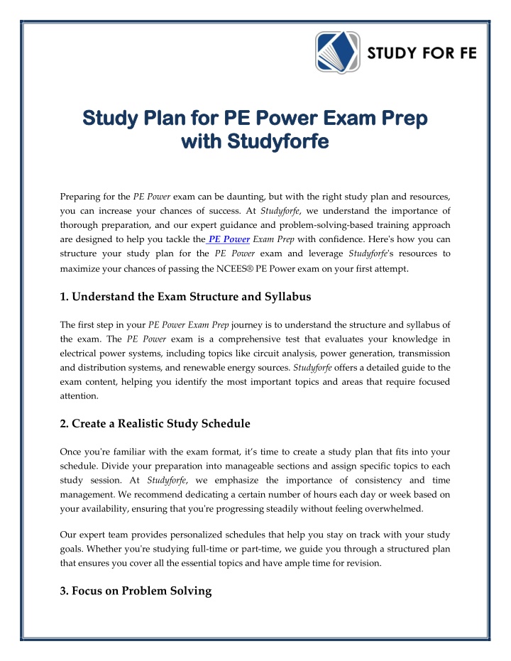 study plan for pe power exam prep study plan