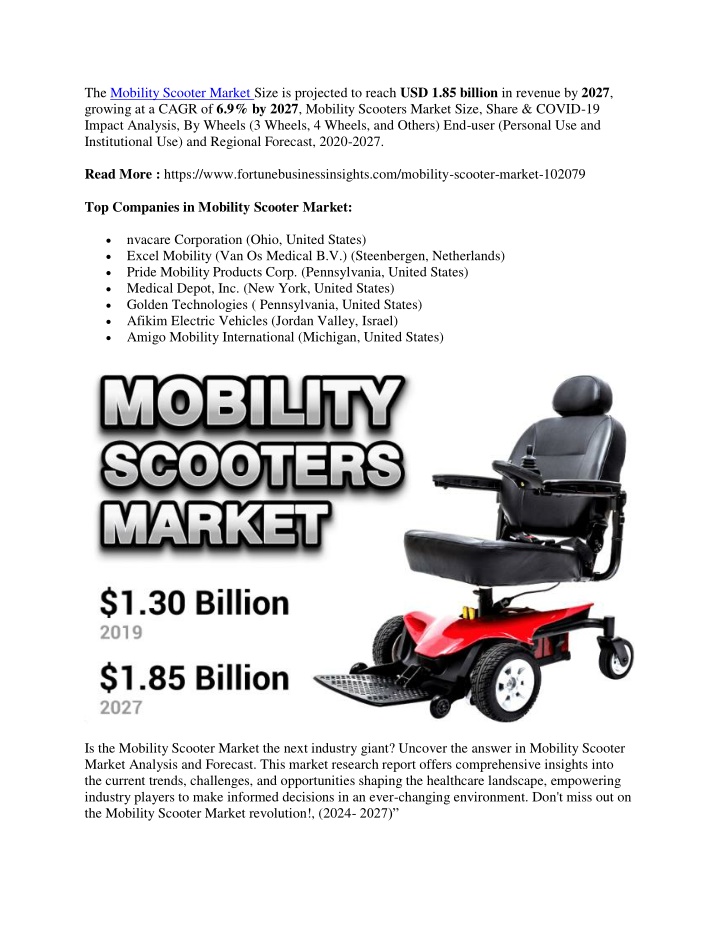 the mobility scooter market size is projected