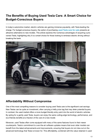 The Benefits of Buying Used Tesla Cars A Smart Choice for Budget-Conscious Buyers