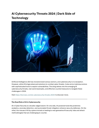AI Cybersecurity Threats 2024  Dark Side of Technology